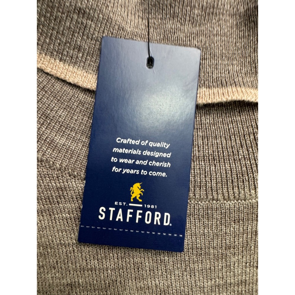Stafford Mens Taupe 100% Merino Wool Mock Neck Sweater XXL 2XL Outdoor - Picture 2 of 11